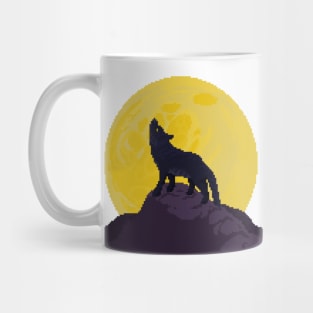 Pixel Art Wolf and the  Moon Mug